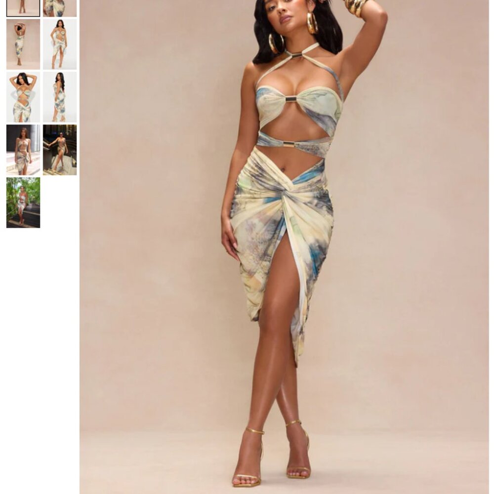 Parker Mesh Cutout Midi Dress - Yellow/combo